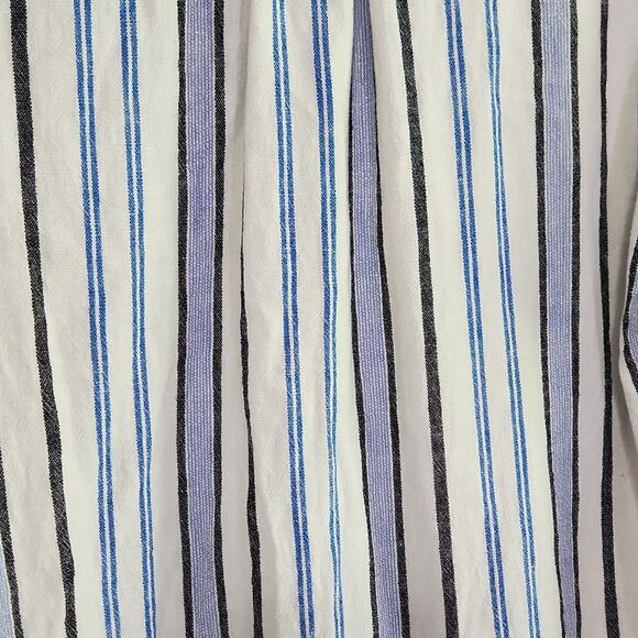 A New Day White Blue Pin Striped Rolled Cuff Sleeve V-neck Linen Blend Shirt XS - Picture 3 of 8